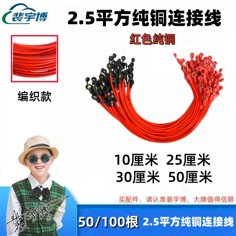 【100根】红色电动车纯铜电池连接线2.5平方 10/25/30cm