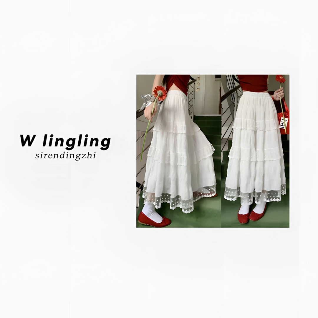 白色半身裙女设计感蕾丝花边蛋糕裙夏季高腰法式长裙