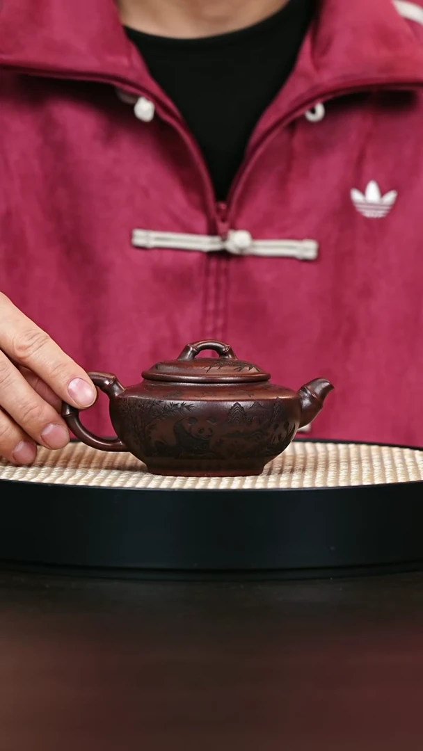 茶壶紫砂铁血红砂 竹节熊猫