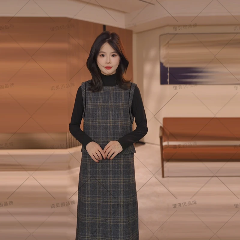nuobeiyin/诺贝因毛呢格子背心裙 NNBY661002-1