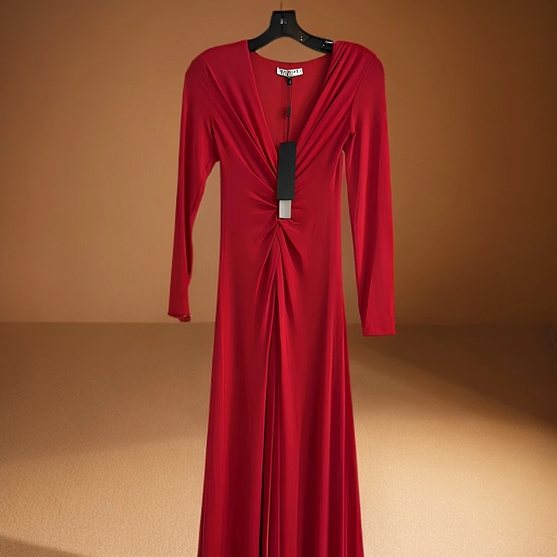 设计感长袖连衣裙收腰显瘦气质长裙