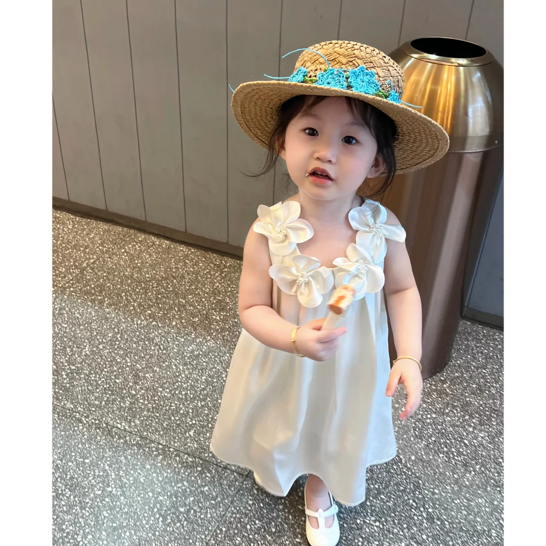 壹妈韩版童装女童夏连衣裙2025新款洋气甜美女宝宝白色背心裙