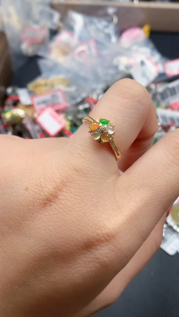 银S925镶嵌戒指翡翠天然A货缅甸翡翠