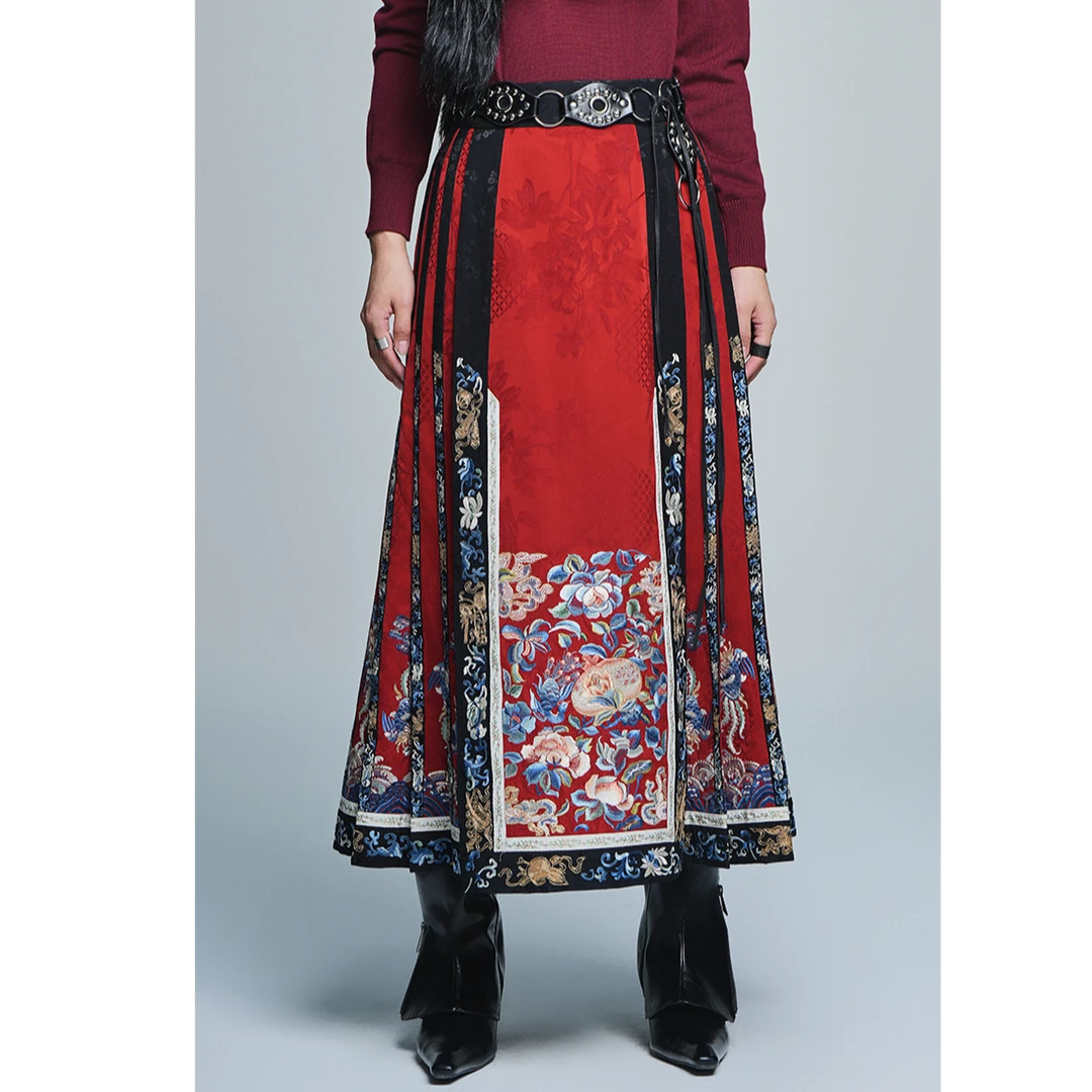 春夏季国风气质显瘦中长压褶高定设计感梧凤之鸣马面裙CCL19789