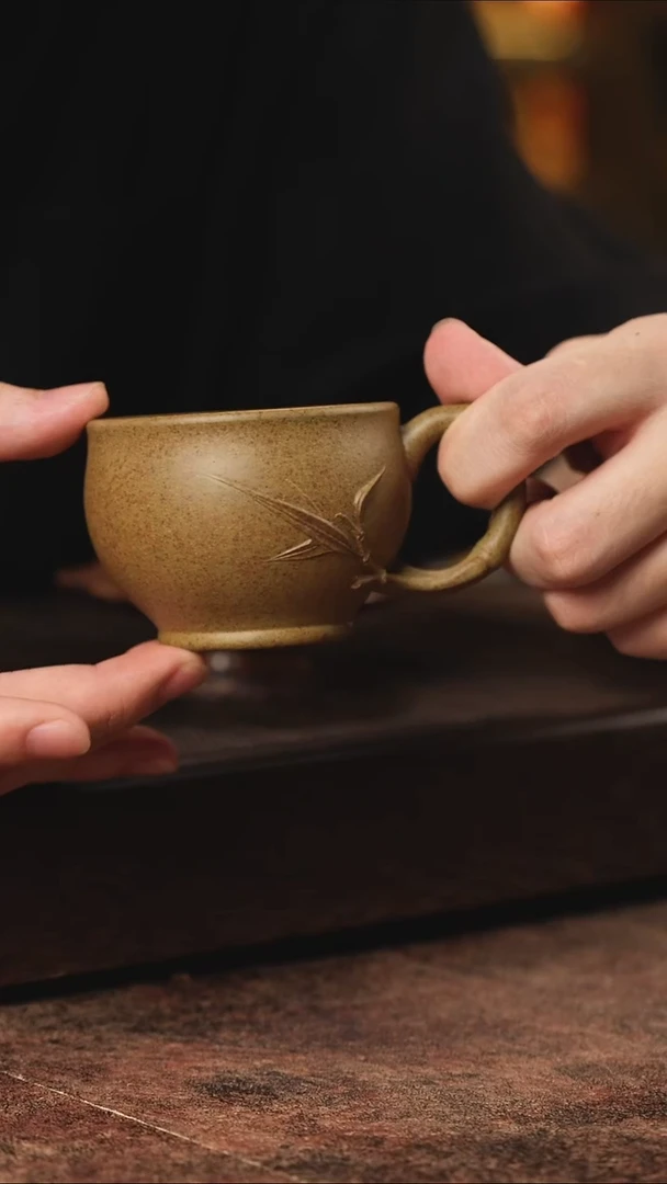 宜兴紫砂柴烧竹节杯套组