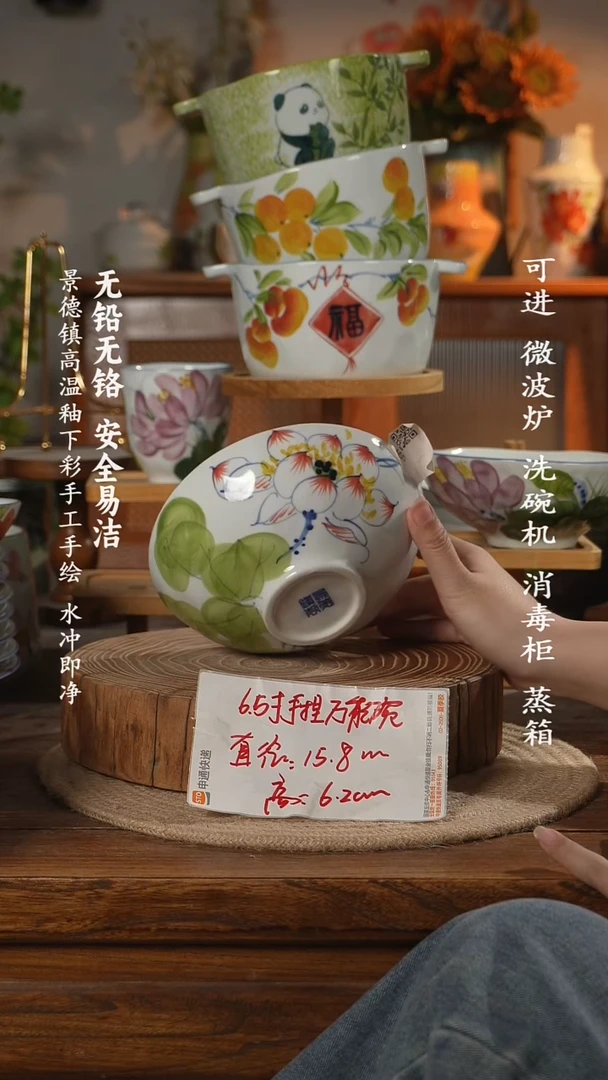 瓷景德镇高温瓷釉下彩手绘陶瓷万能