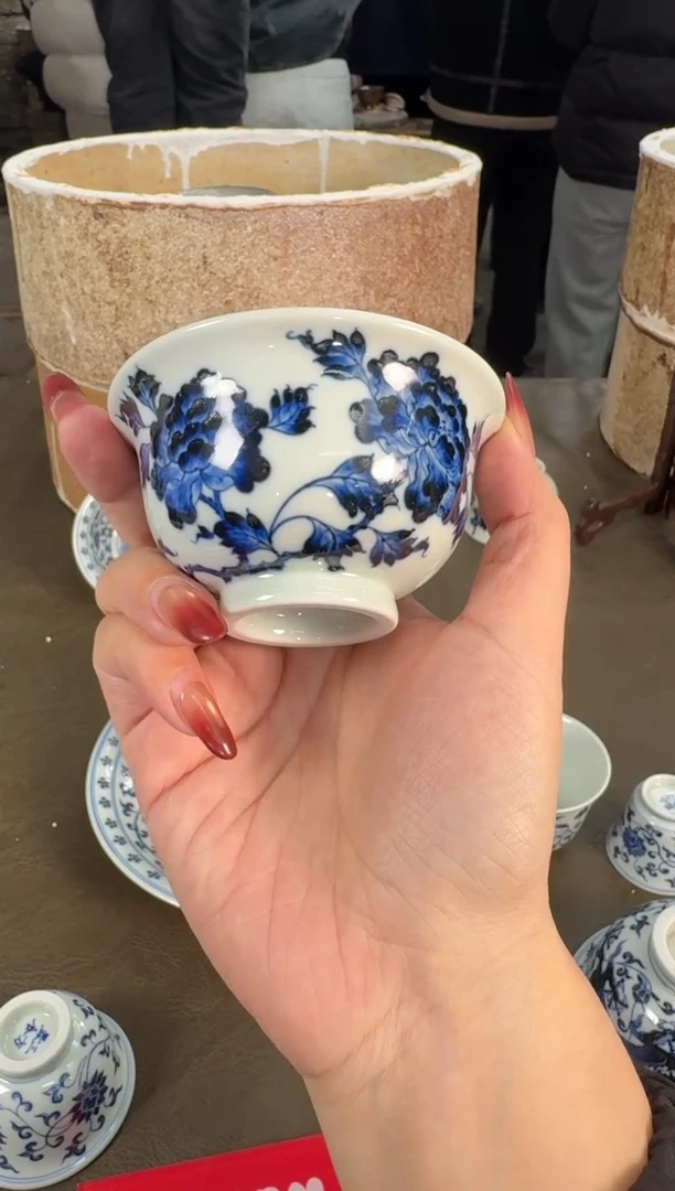 杯子陶瓷三方器合牡丹大压手杯