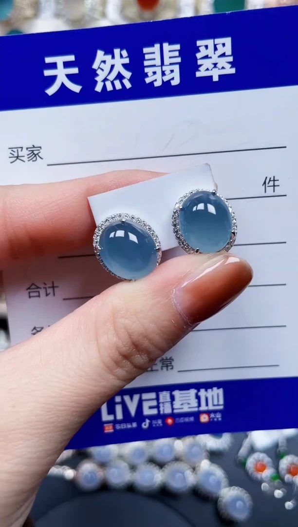 银S925镶嵌翡翠耳饰656