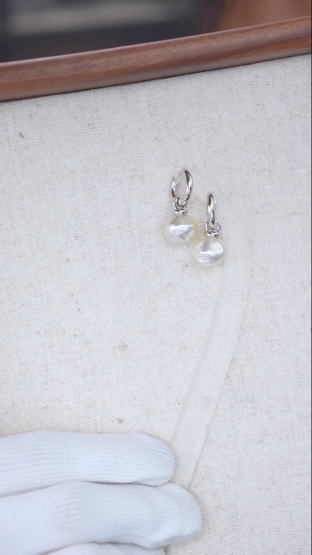 银S925镶嵌耳饰海水珍珠澳白巴洛克耳环