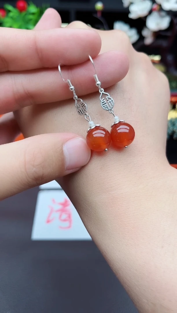 玛瑙/玉髓耳饰银S925镶嵌230000