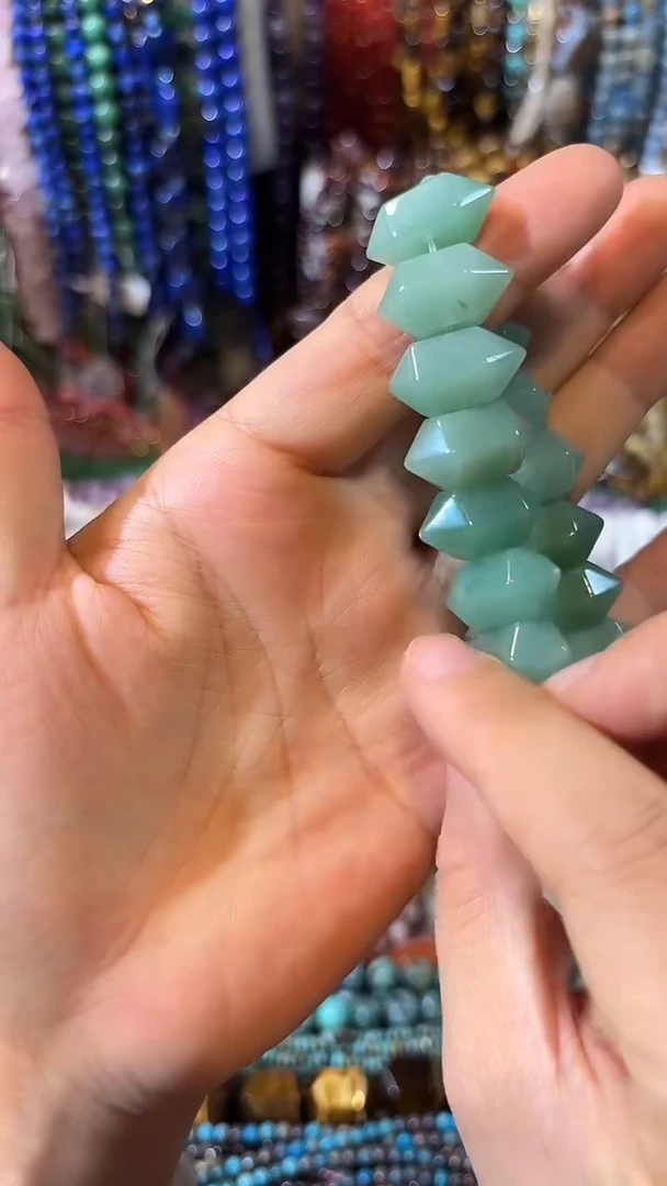合金查罗石珠宝半成品绿东陵双尖一条20颗