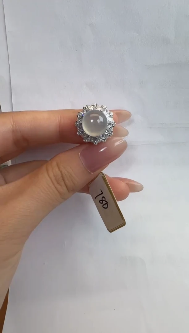 银S925镶嵌戒指翡翠通体925银镶缅甸A货翡翠戒指