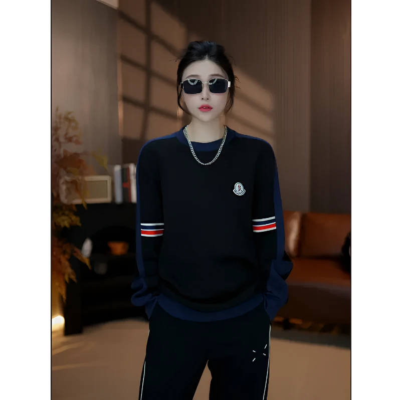 【麦森森专属】25秋季圆领拼接卫衣秋冬宽肩撞色显瘦套轻奢高级感