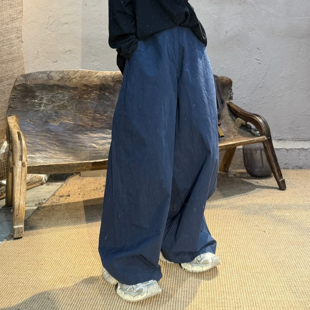 6817原创春季高品纯棉宽松阔腿直筒裤复古做旧纯色百搭休闲裤