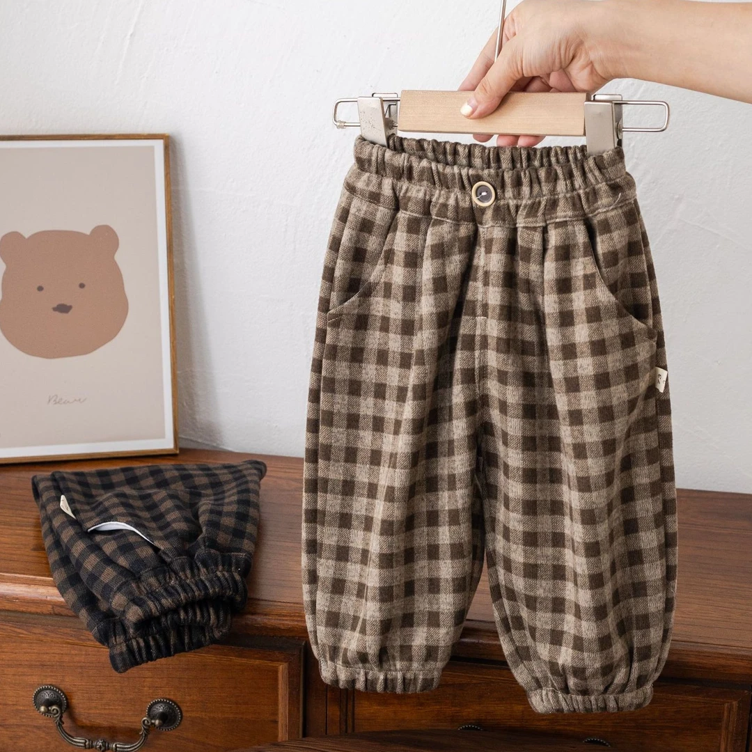 儿童裤子春秋季卫裤休闲裤小童男女童韩版格子裤宽松韩版外穿洋气