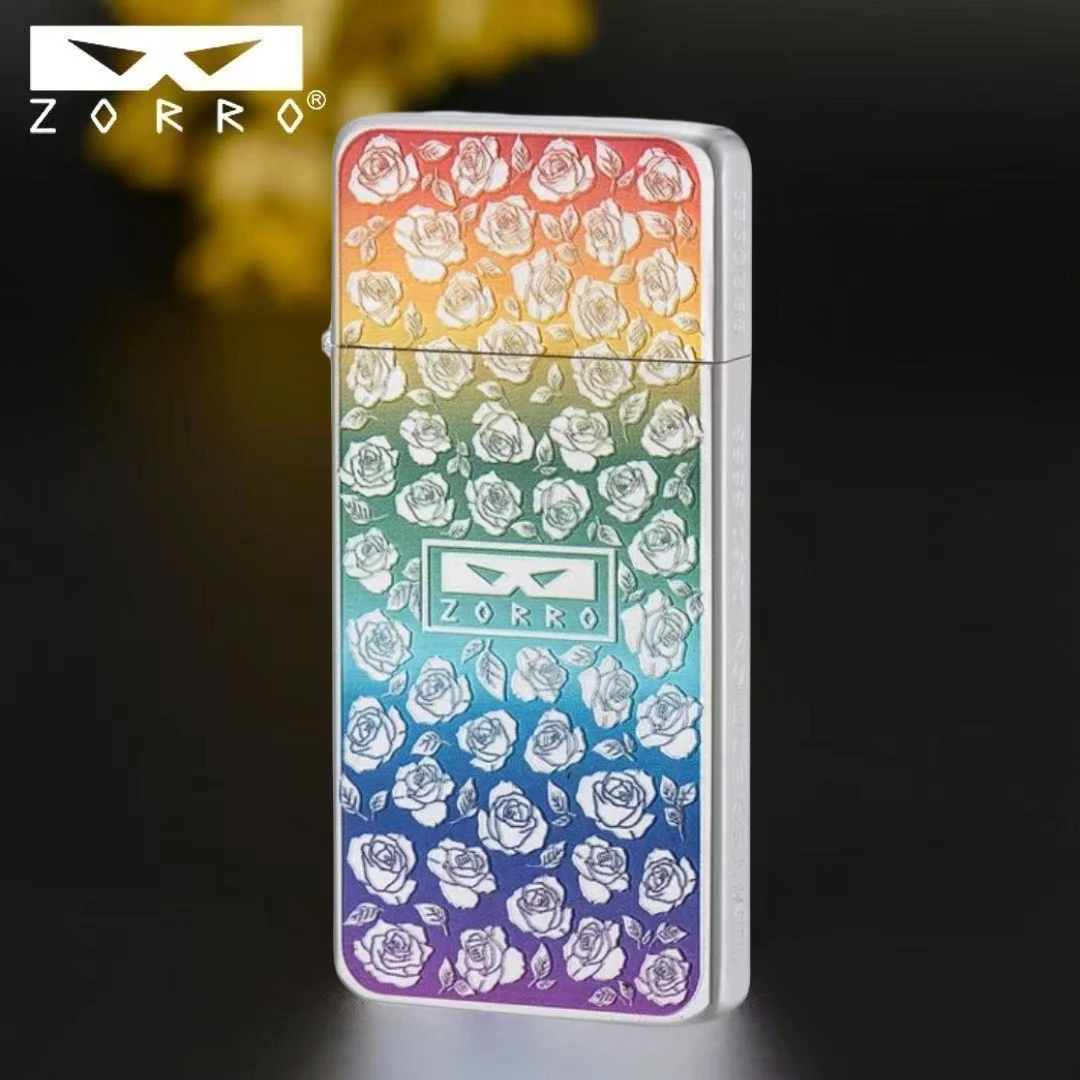 佐罗二代超薄彩虹玫瑰   煤油打火机铜壳白钢内胆老式砂轮火机