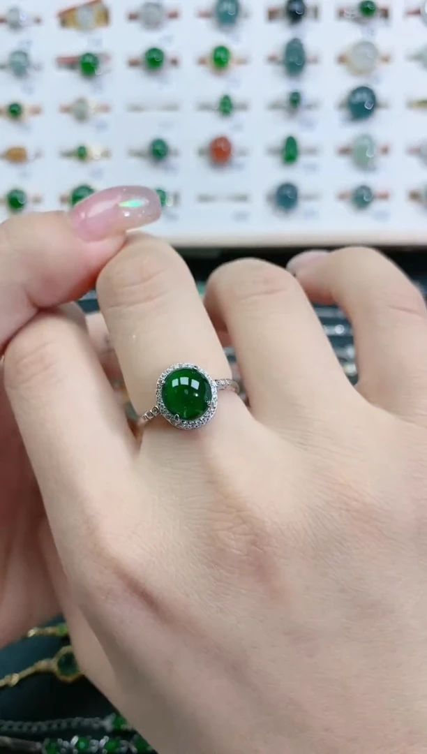 翡翠戒指银S925镶嵌天然翡翠