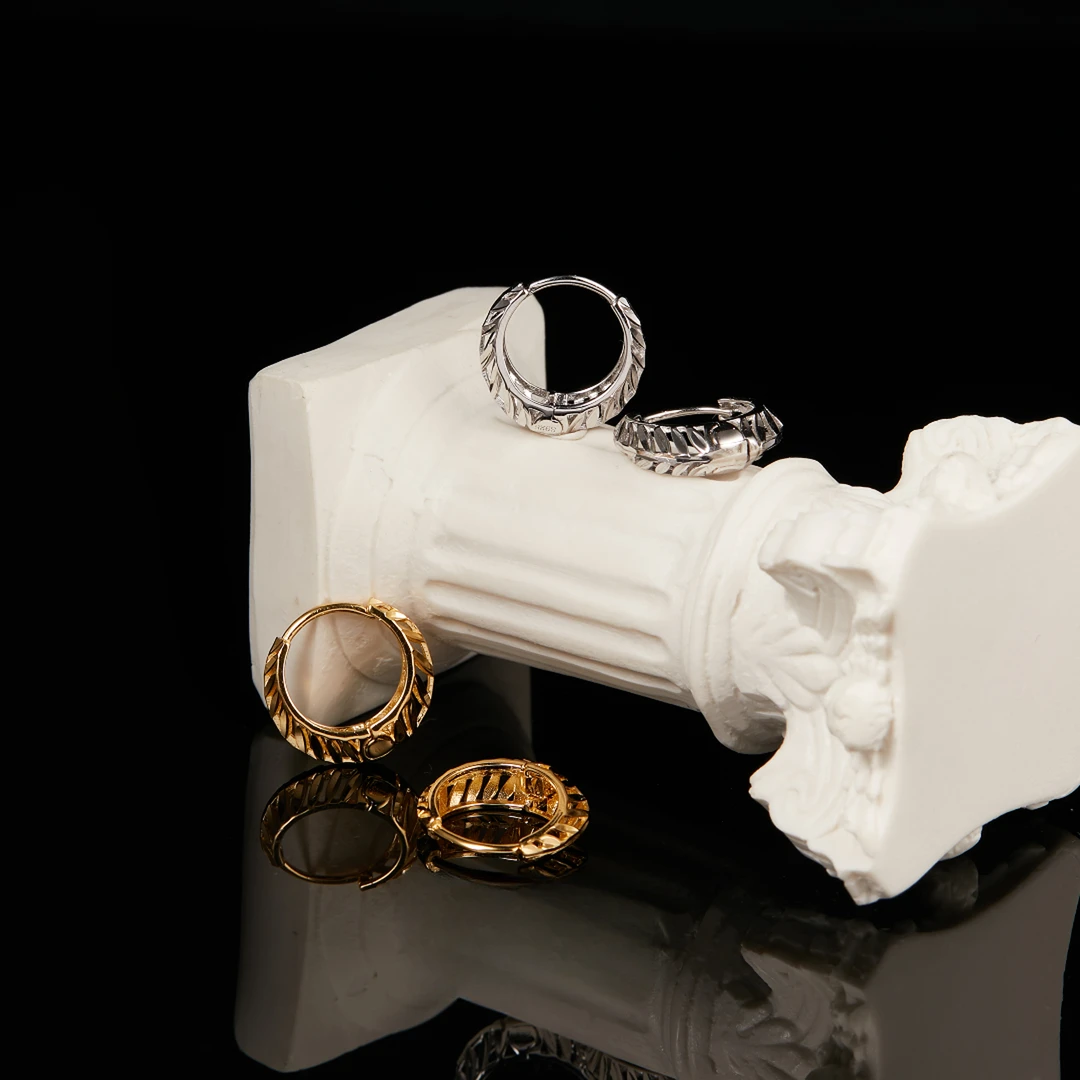 925银耳饰 麦穗鱼骨车花耳圈