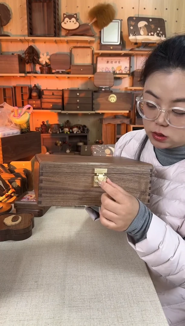 木北美黑胡桃大号带锁证件盒