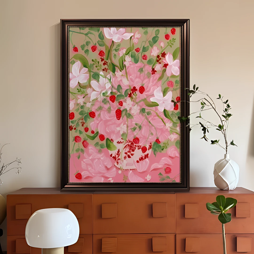 中古风客厅装饰画高级感玄关斗柜摆画小众艺术抽象餐厅花卉挂画壁