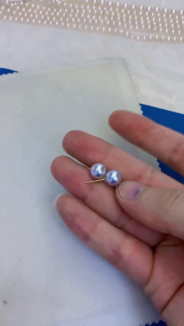 18K金镶嵌饰品海水珍珠8-8.5真多麻色素钉定制