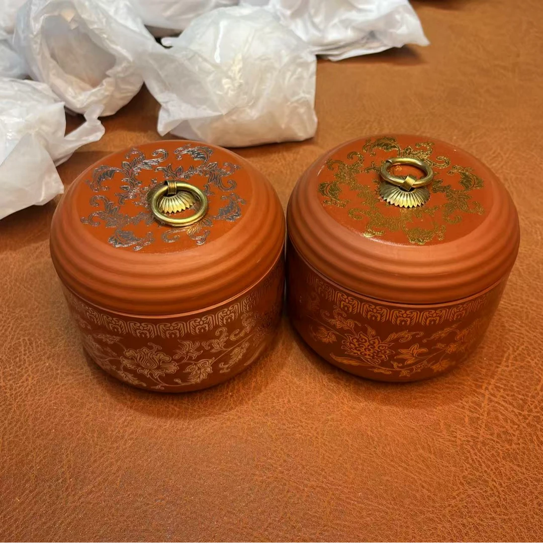 金银缠枝莲茶叶罐一对功夫茶具