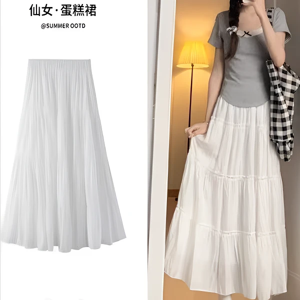 白色半身裙蛋糕裙女夏2025
