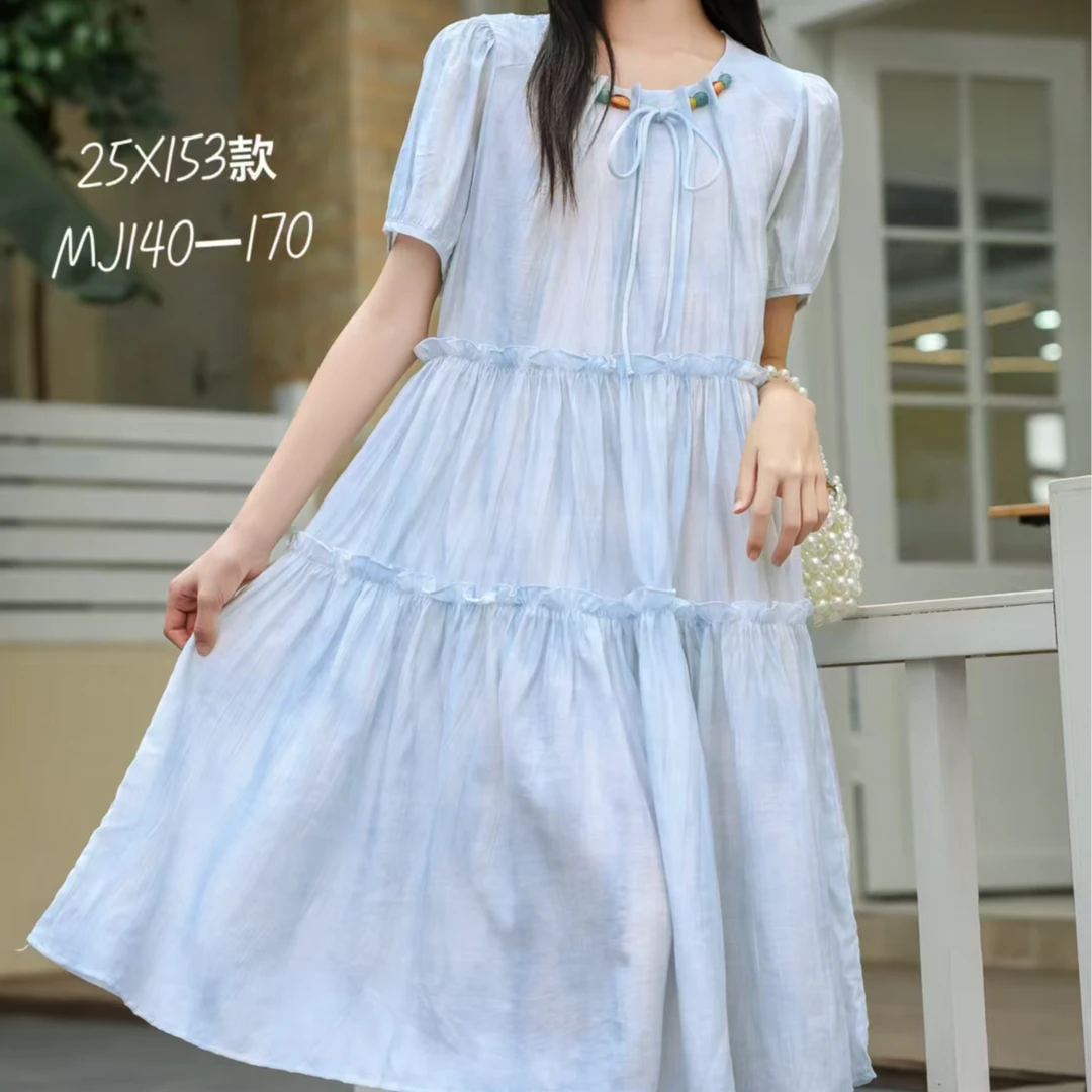 女童连衣裙公主蓝色显瘦夏季甜美