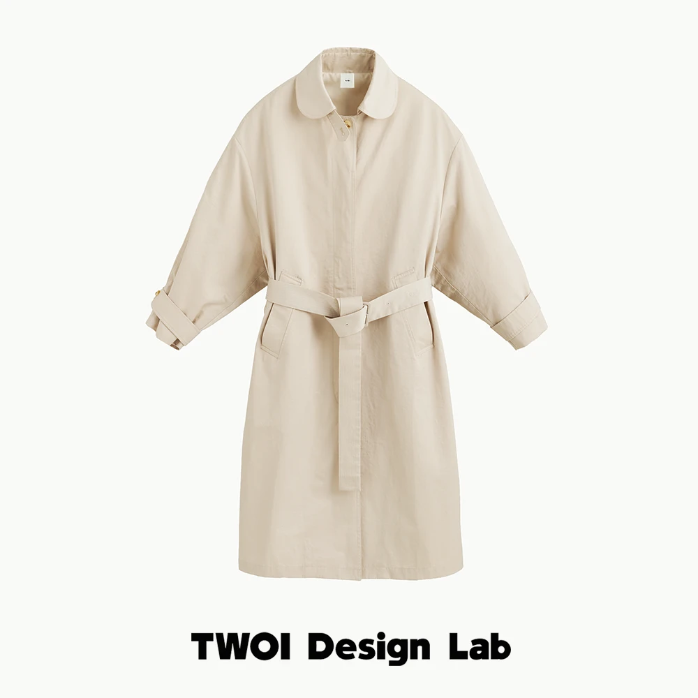 TWOI HIGHHIGH "奶女·舒适" 「奶油驼长款松弛感风衣配腰带」