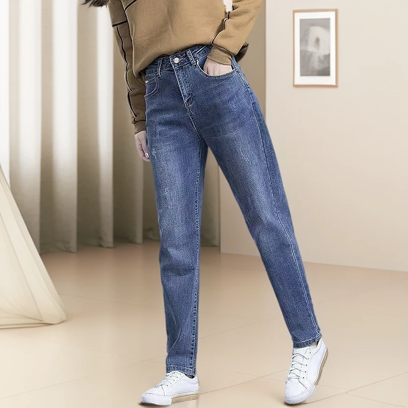 春季秋季弹力牛仔裤女高腰显瘦女士牛仔裤哈伦裤百搭九分牛仔裤