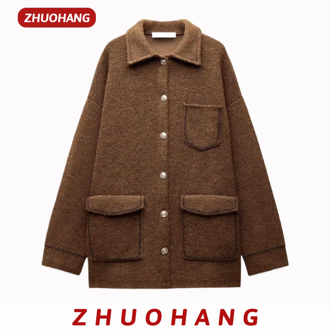 ZHUOHANG—女士羊毛外套宽松提花小香风气质时尚休闲秋季圆领百搭