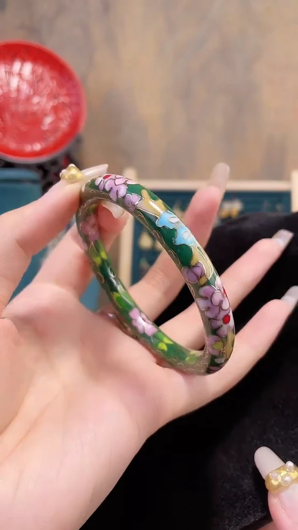 非遗景泰蓝细棍镯绿色