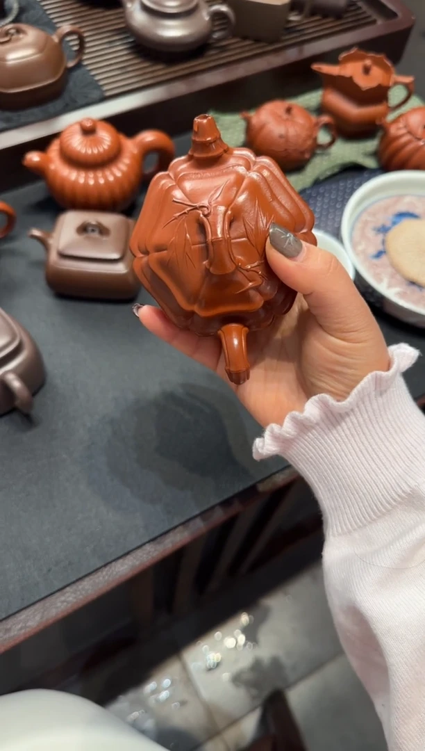 【闪购商品】紫砂茶壶六方海棠双线竹鼓