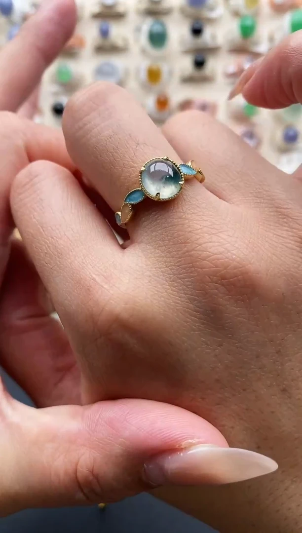 银S925镶嵌戒指翡翠缅甸天然A货翡翠11  5-5