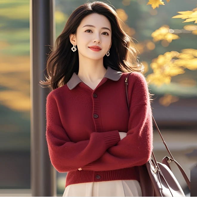 独特超好看上衣奶呼呼软糯设计感红色针织开衫毛衣秋冬女装小个子