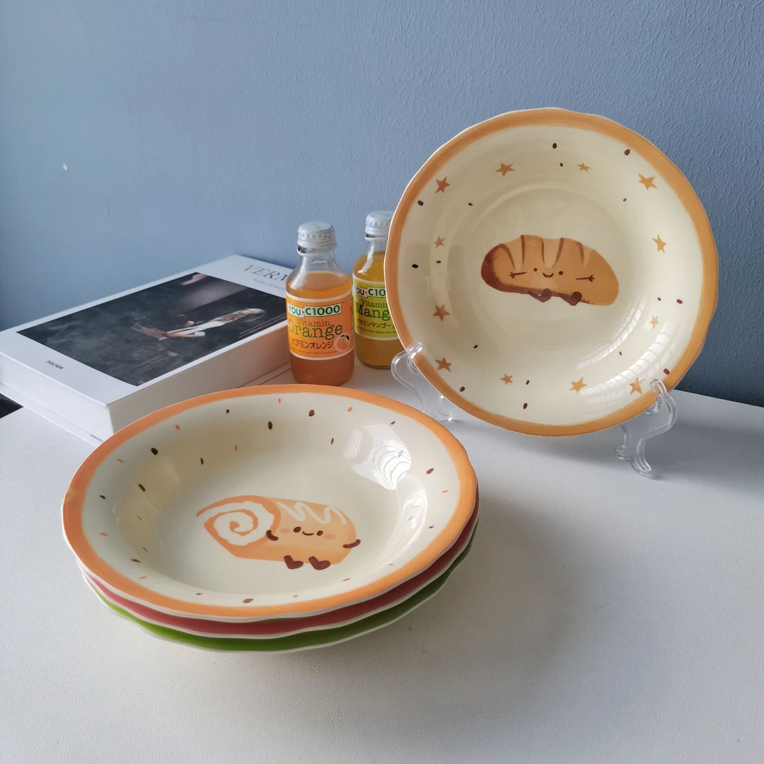 可爱烘培系列蛋糕面包8.2寸家用陶瓷釉下彩盘子儿童餐具深盘碗盘