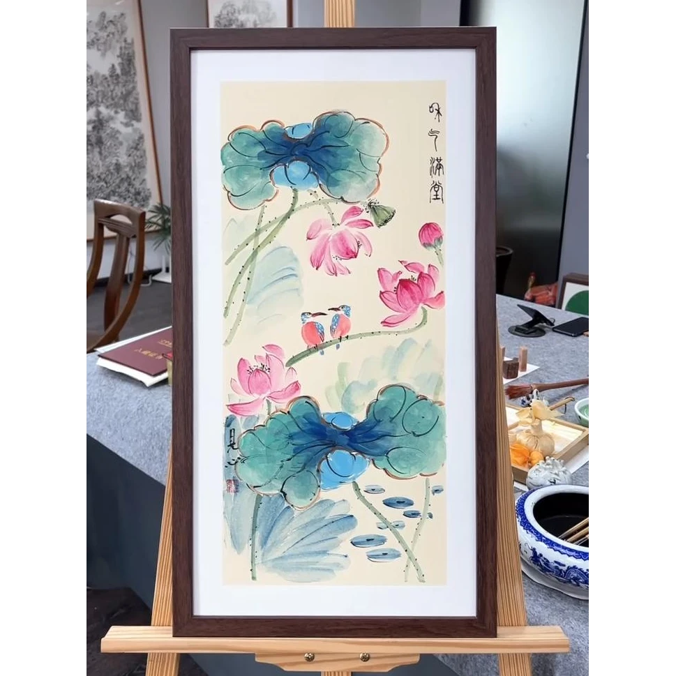 手绘国画-和气满堂-69*37cm-送画框-汪德宽