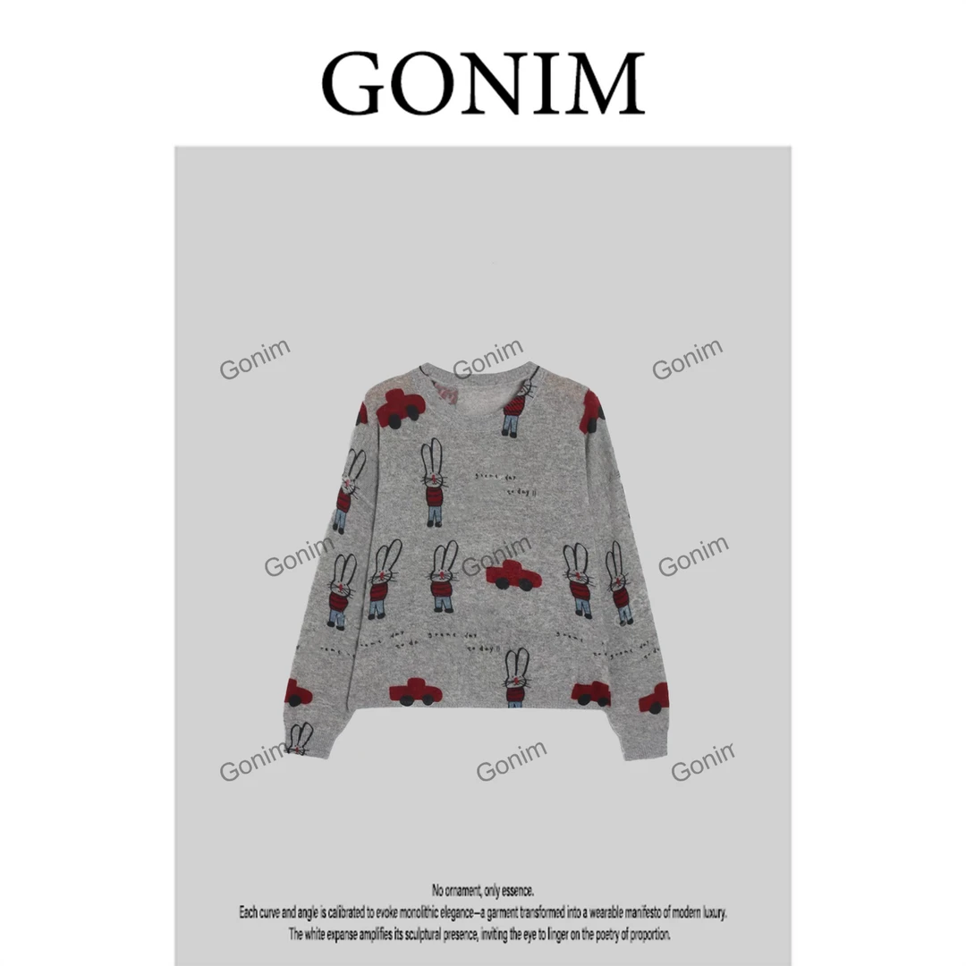 Gonim· "奇趣兔子’2025早秋针织网红女时尚门襟气质开衫女