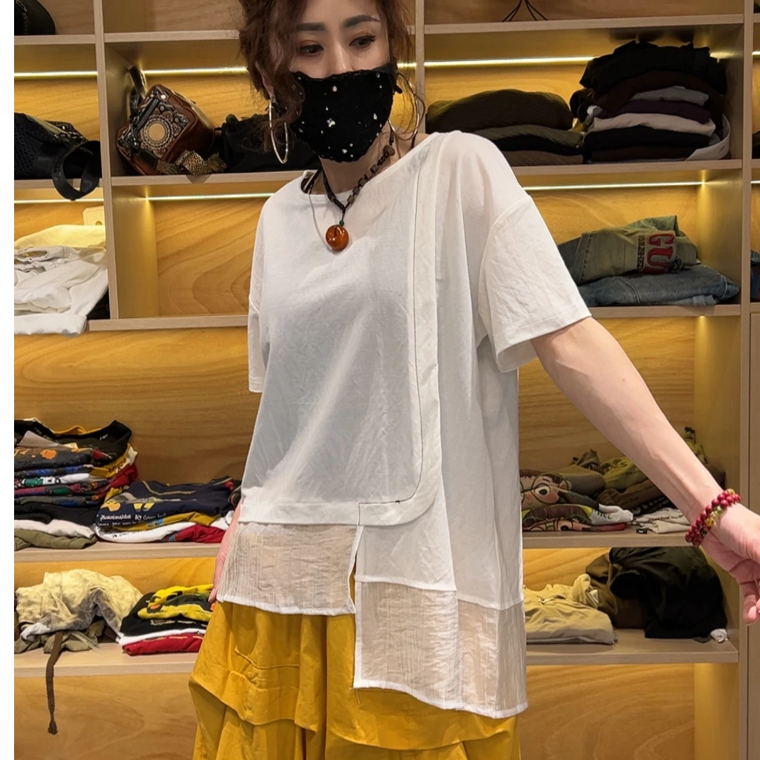 12559夏季设计感不规则下摆百搭显瘦圆领上衣