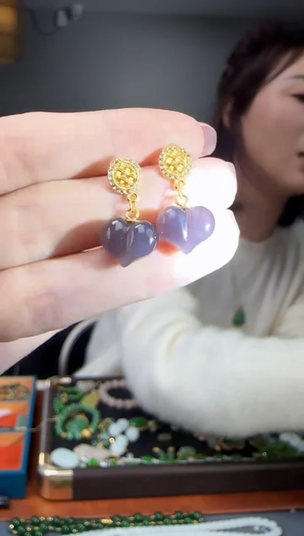 银S925镶嵌和田玉耳饰1