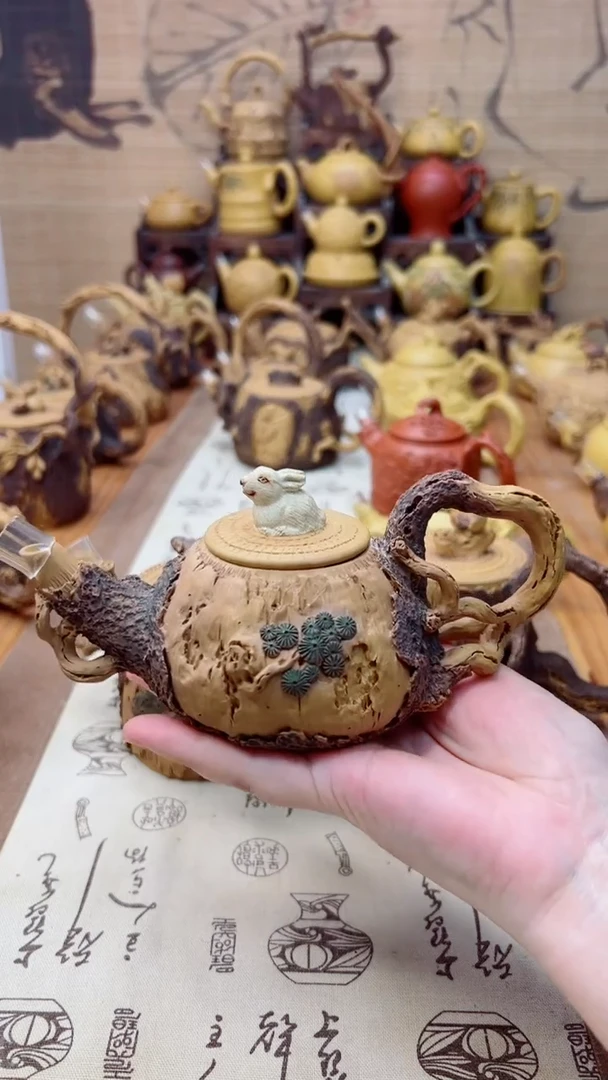 茶壶紫砂加****爸兔子树桩壶