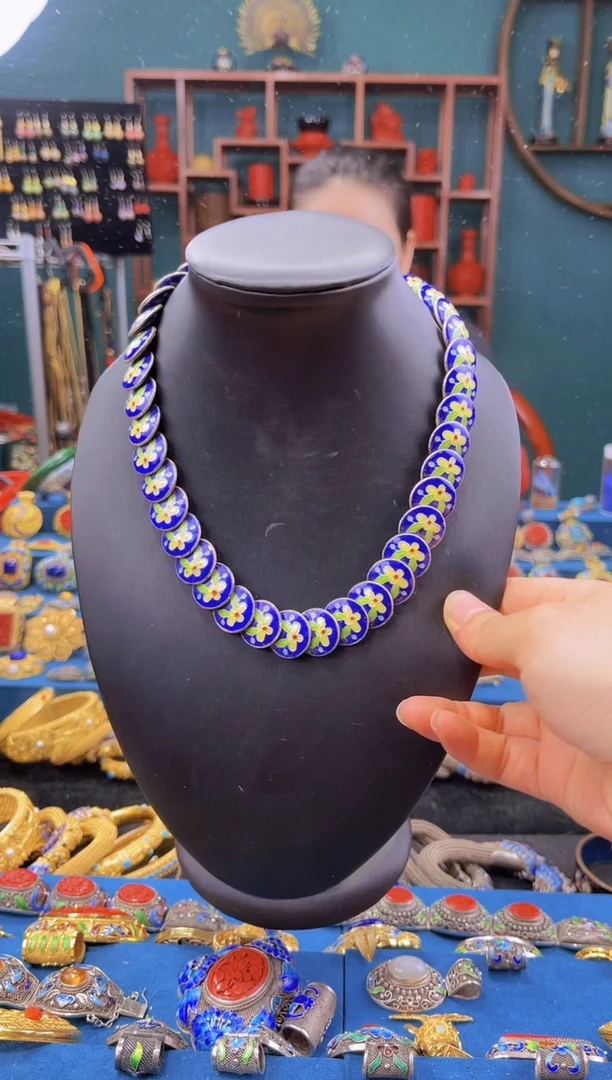 非遗 景泰蓝项链 宝蓝 锁骨链