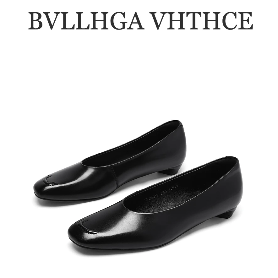 BV[芯片]新款法式小方头低跟时尚百搭真皮单鞋女 D12