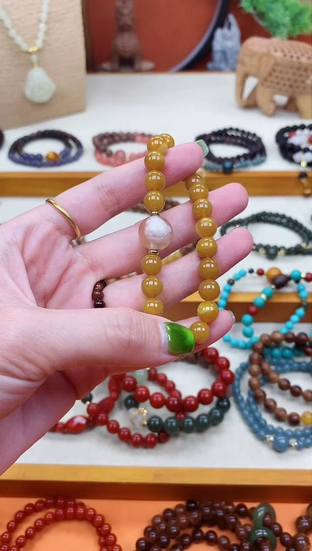 未镶嵌蜜蜡手链单圈蜜蜡玛瑙手串