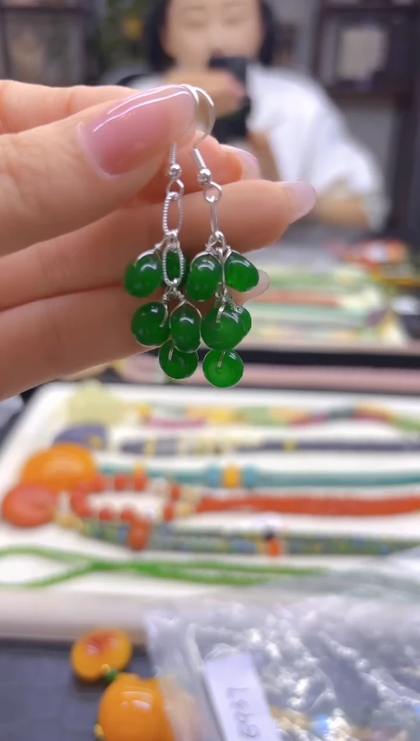 银S925镶嵌翡翠耳饰DIY款E937