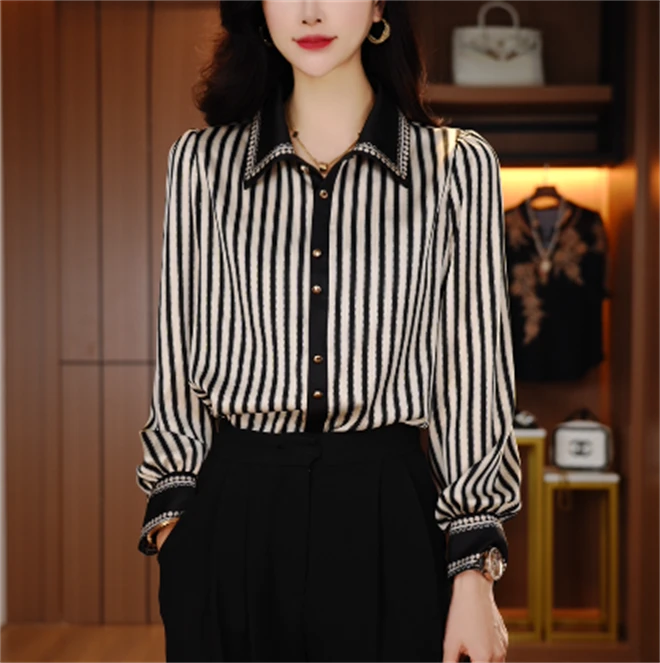 诺诗 新款洋气宽松显瘦优雅轻奢气质印花百搭小衫V24Z328