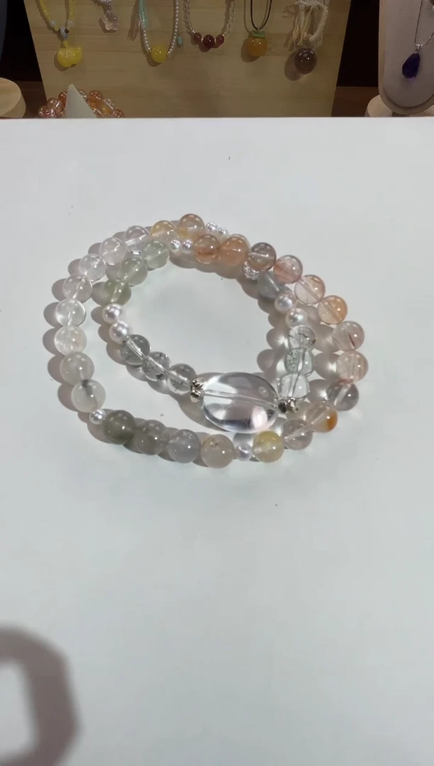 未镶嵌手链水晶/**)天然彩兔毛原创设计款双圈