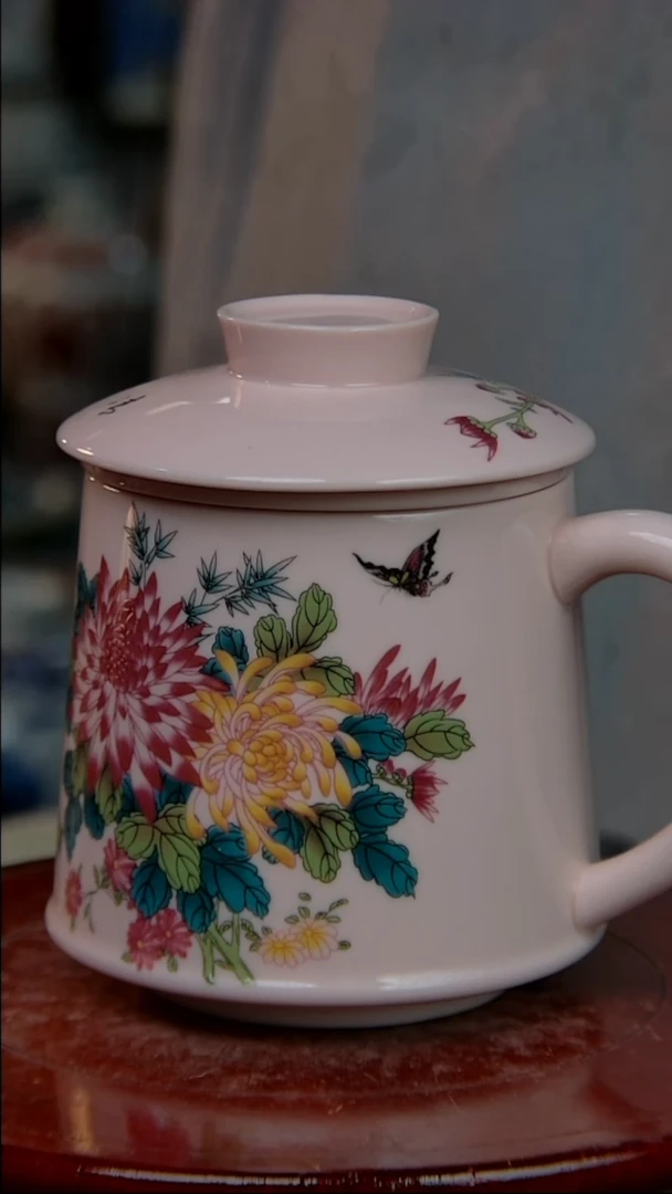 摆件瓷稀土菊花办公杯