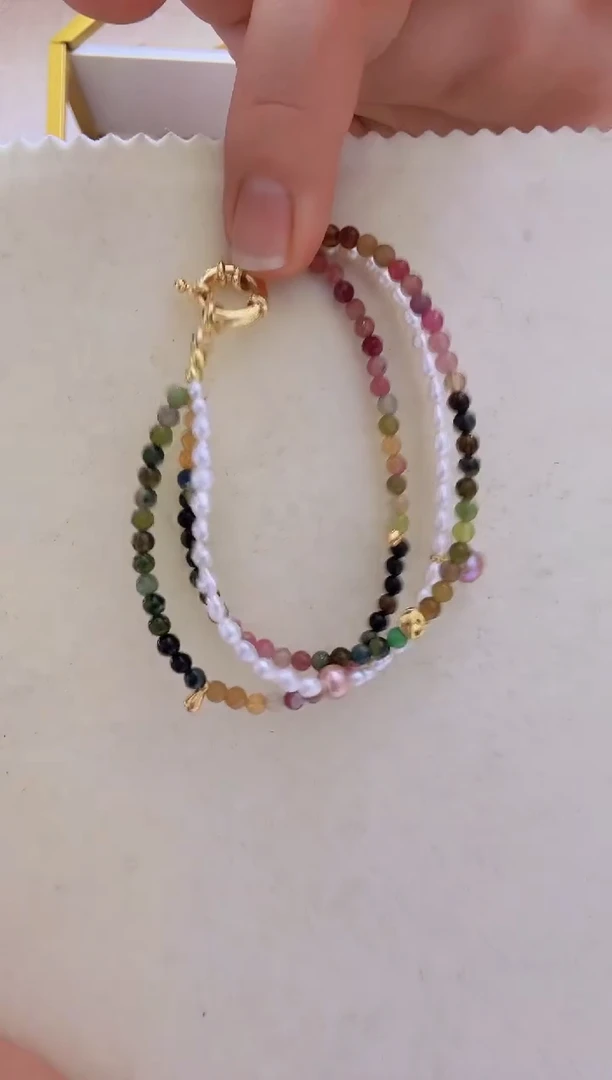 【闪购商品】淡水珍珠手链未镶嵌3.5-6mm+碧玺+注金手链