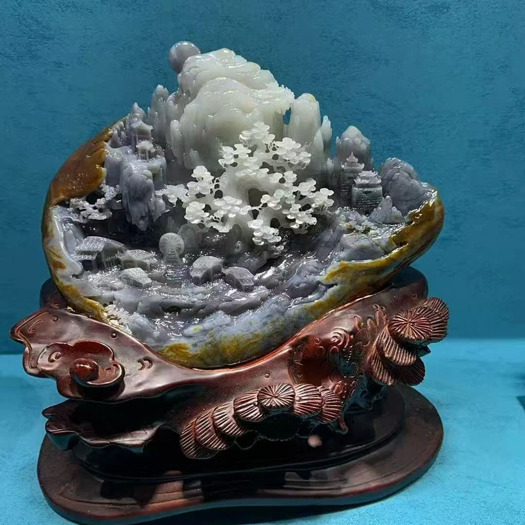 和田玉青花三色摆件